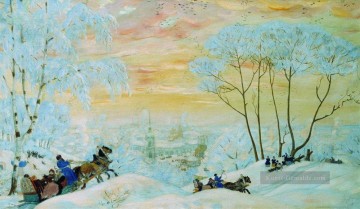 Landschaft im Schnee Werke - shrovetide 1916 Boris Mikhailovich Kustodiev Schneelandschaft